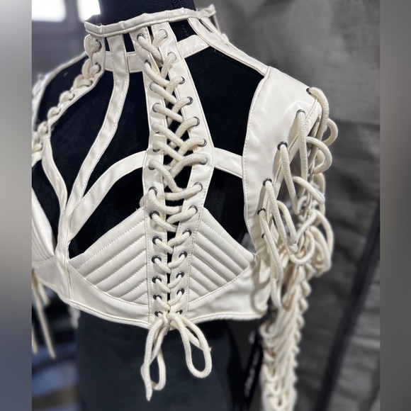 Dolls Kill Rude Awakening Lace Up Top XXL White - Picture 3 of 6